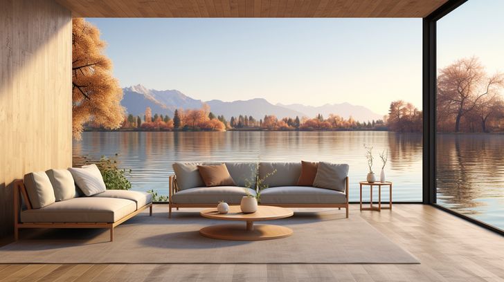 Refined Lakeside Patio Retreat - Virtual Background Image for Zoom and Teams Meetings