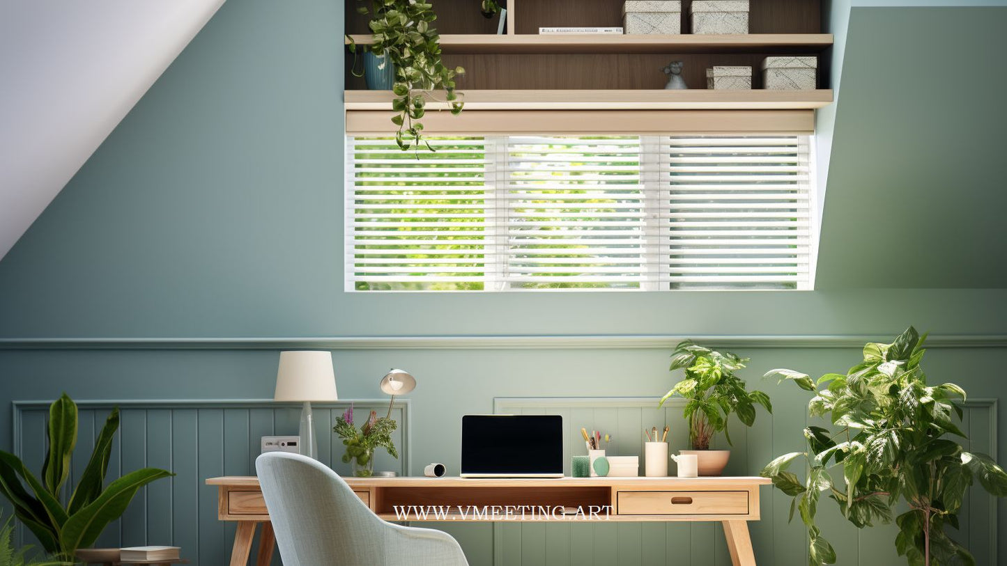 Green-Toned Home Office - Virtual Background Image for Zoom and Teams Meetings