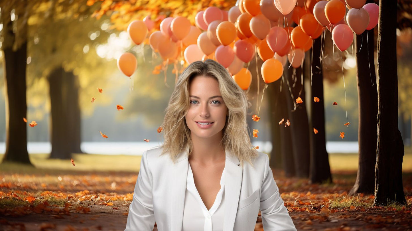 Enchanting Autumn Aerial Dance: Balloons Amidst Fall's Tapestry - FREE Virtual Background Image for Zoom and Teams Meetings