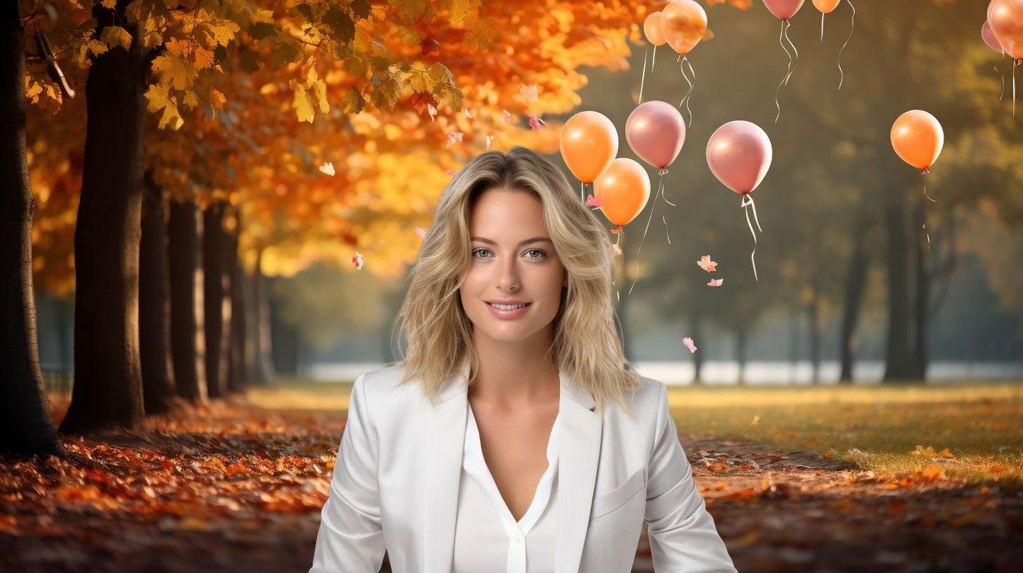 Autumnal Elegance Afloat: Balloons over Tranquil Park - Free Virtual Background Image for Zoom and Teams Meetings