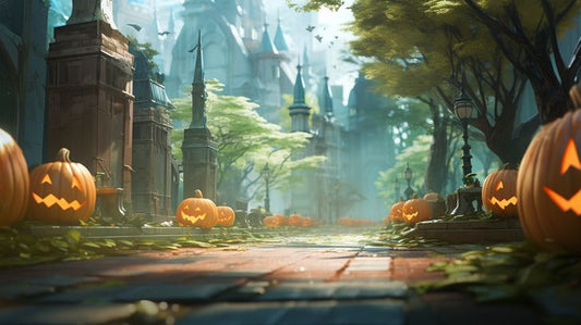 Whimsical Pumpkin Lane: Cartoon Halloween Virtual Background Image for Zoom and Teams Meetings