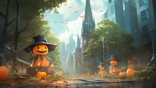 Enchanted Pumpkin Street: Whimsical Halloween Virtual Background Image for Zoom and Teams Meetings