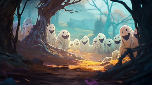 Cheerful Ghost Gathering: Halloween Virtual Background Image for Zoom and Teams Meetings