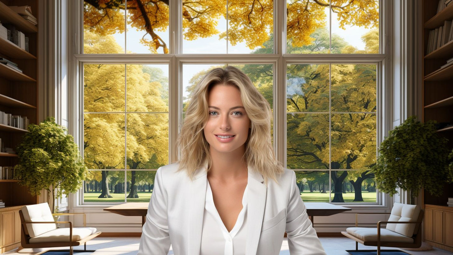 Luxury Mansion Office with Autumn Vista - Virtual Background Image for Zoom and Teams Meetings