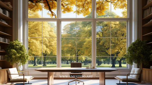 Luxury Mansion Office with Autumn Vista - Virtual Background Image for Zoom and Teams Meetings